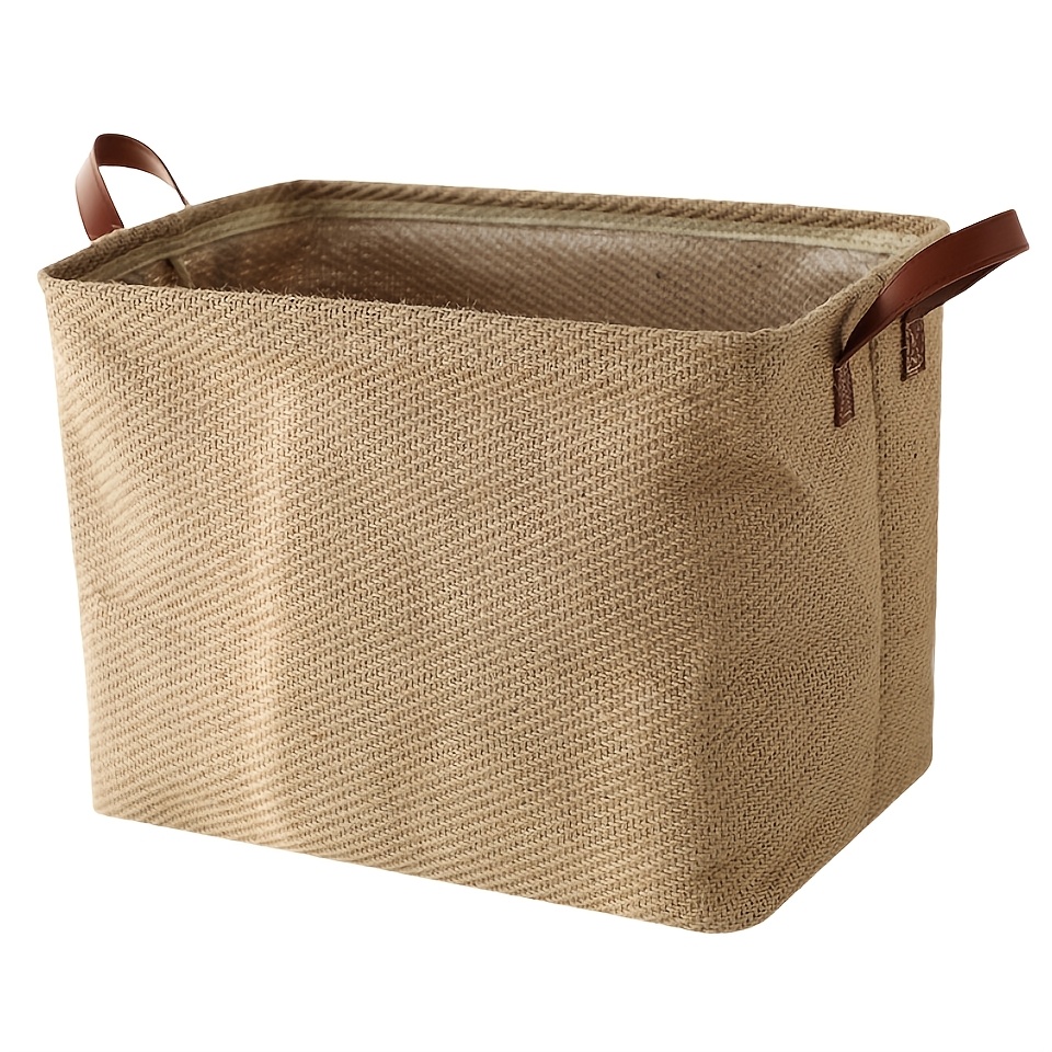1pc Large Capacity Jute Cloth Storage Basket With Handle - Foldable Organizer Suitable For Clothes For, Books, Snacks, Practical Hooks - Perfect Gift