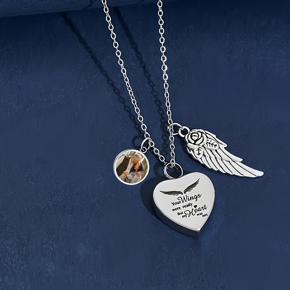 Customizable Memorial Pendant Necklace with Perfume Bottle & Wings