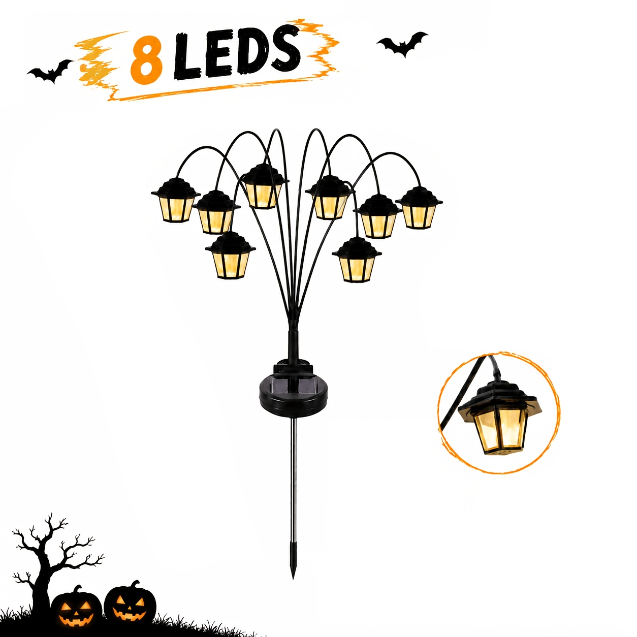 TEMU Halloween Decor, Solar Outdoor Vintage Lantern, Warm White, 8 Led, Ip65, Great For Garden Yard Pathway Driveway Halloween Christmas Thanksgiving