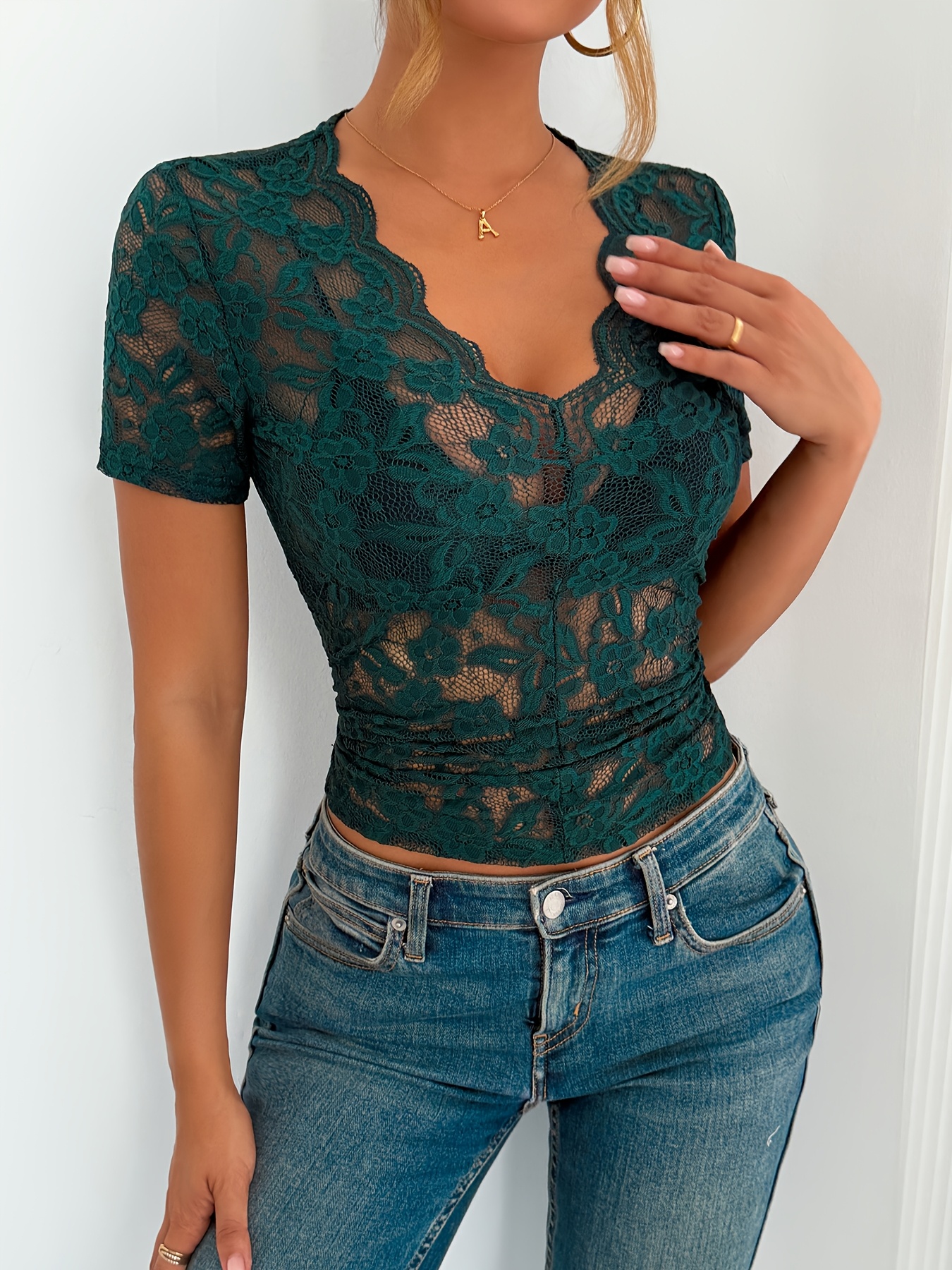 【fa.er.ie】 lace V neck shirring top ♥2Color 2차☆[fa.er.ie] lace V neck shirring top (dark grey)