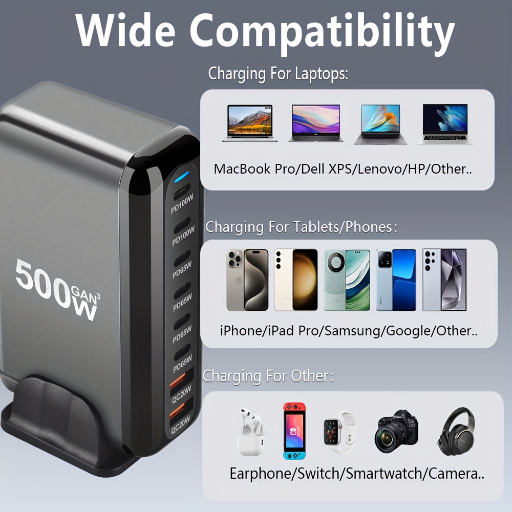 multi charging pd charger new 500  6c2a 8 ports desktop charging desktop gan charger for multiple mobile phone type c   3.0, high power charging, desktop device charging,   charger, multi port charger, compact desktop design, sleek charging solution, premium build quality, gan technology, tech enthusiasts, office workers, home office setup Product details 0