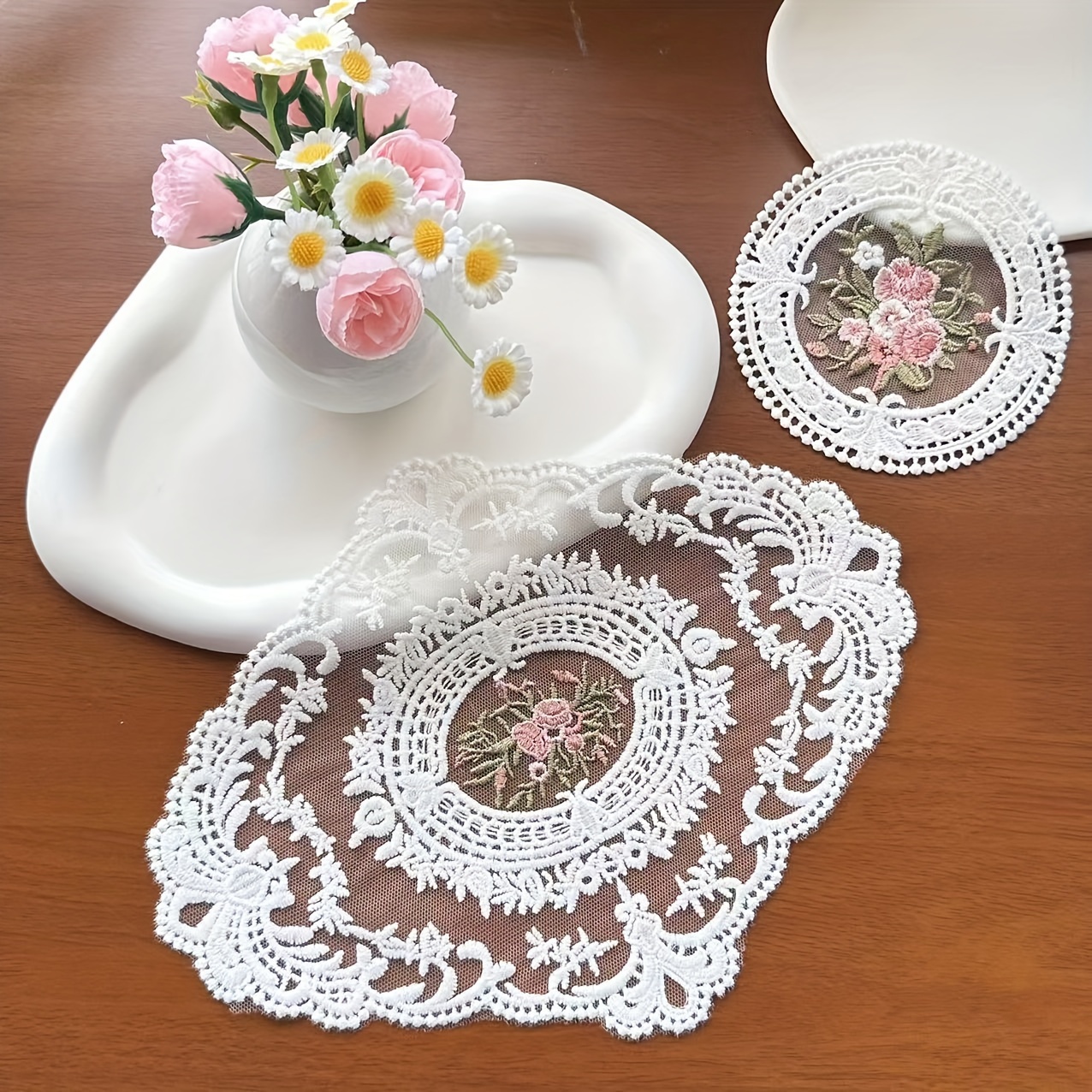 

Table Mats, Handcrafted Embroidered Polyester Place Mats For Home Dining Decor - Set Of 1