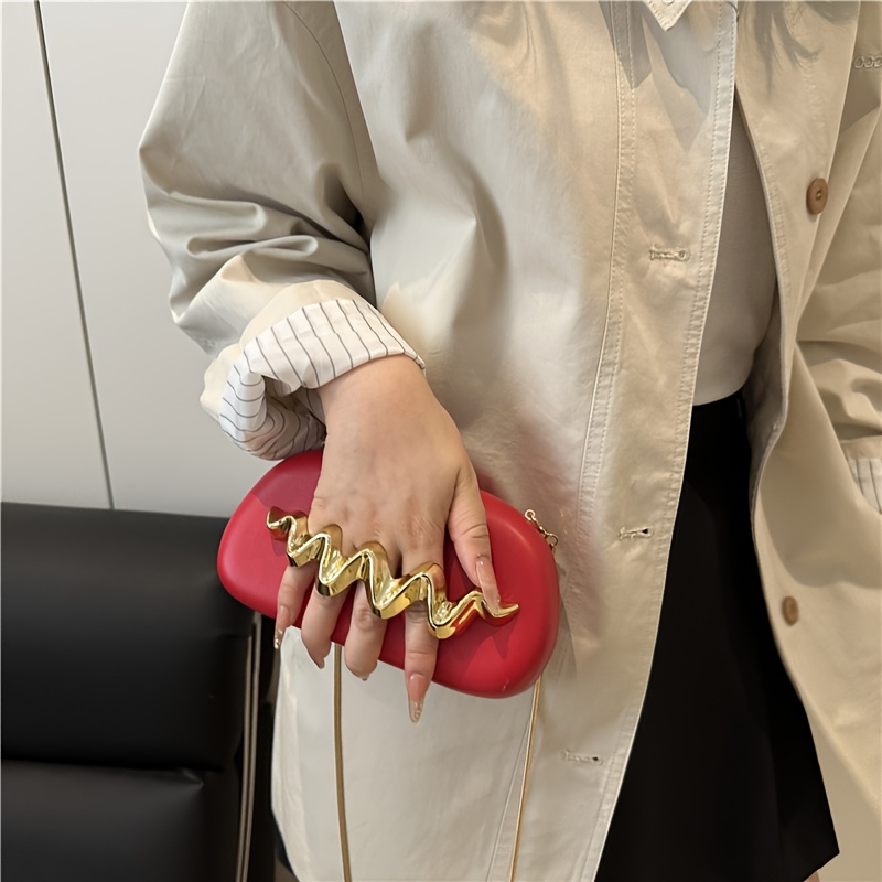 Women's Elegant Handbag Clutch Purse with Golden-Tone Snake Chain Strap - Multi-Way Crossbody/Handheld, Acrylic Shell & Buckle Closure, White/Golden/Coffee Brown/Black - Wedding, Party, Gala Accessory - Luxury Hand Carry Shoulder