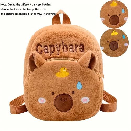 beaver plush backpack daily essential soft texture practical storage cartoon capybara lightweight mini backpack zipper closure adjustable shoulder straps versatile casual backpack for gift for girlfriend