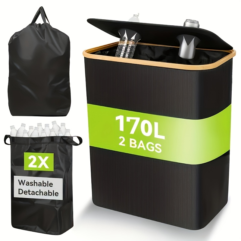 900d oxford nylon foldable bottle collector with 2 inner pockets can hold up to 55 bottles capacity of 100l 170  resistant and machine washable a versatile storage basket suitable for storing plastic bottles   saving foldable