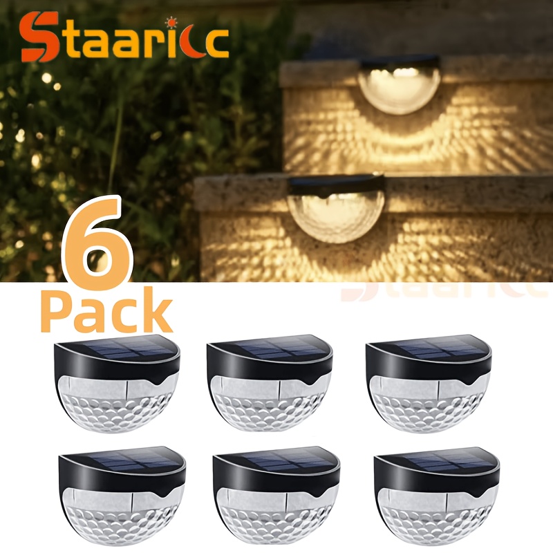TEMU STAARICC 6 Pezzi Luci Solari da Recinzione Esterno, LED per Parete e Ponte con Crepuscolare Automatico, Illuminazione Paesaggistica Resistente