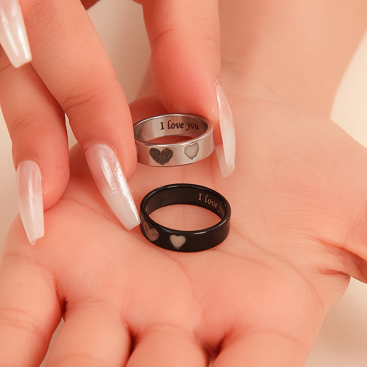 2pcs Glow Heart & Fingerprint Heart Pattern Couple Rings