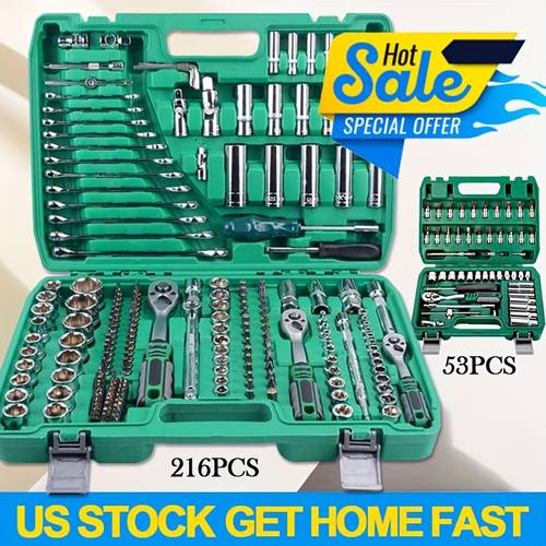 high end professional 216 53 45 1 tool set 1 4 3 8 1 2 drive depth and standard socket ratchet wrench set s2 and cr v socket auto parts repair fast ratchet wrench and other auto repair accessories professional racing grade repair tool set without battery