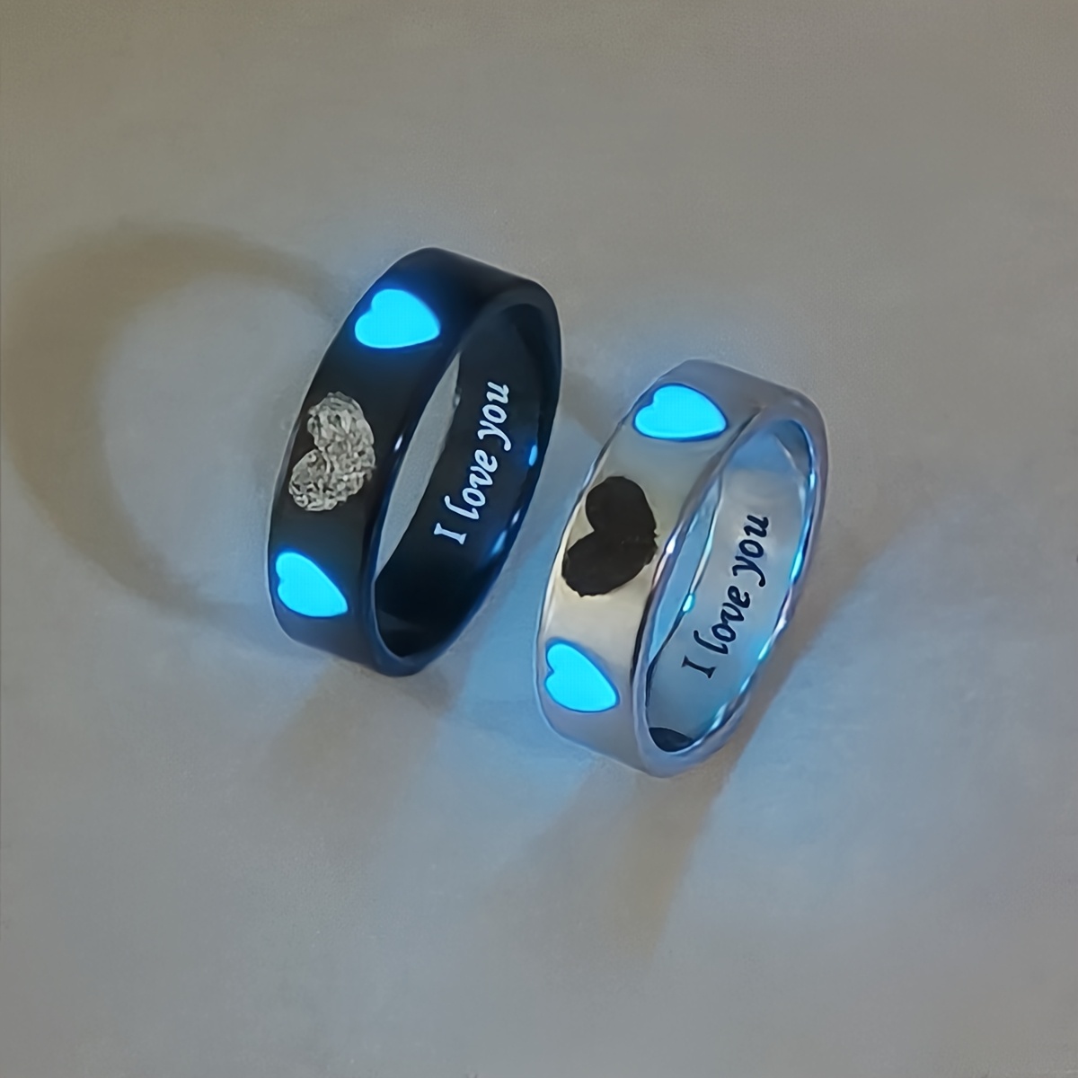 2pcs Glow Heart & Fingerprint Heart Pattern Couple Rings