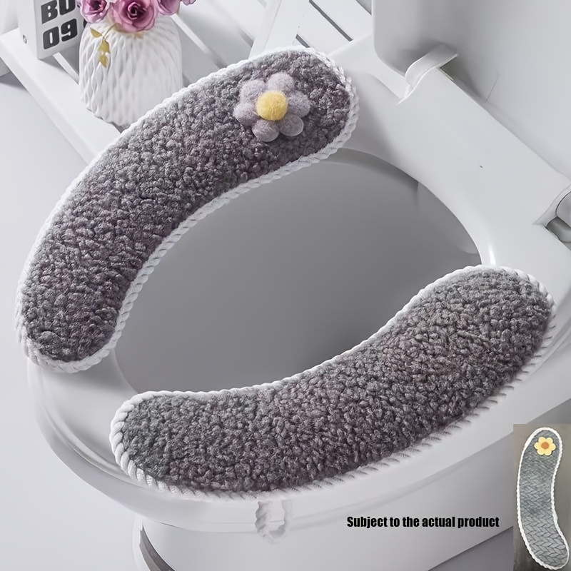 TEMU Cushion, Winter Home Use Fleece Thickened Toilet Seat Cover, Universal Plush, Machine Washable With Handle, Toilet Mat
