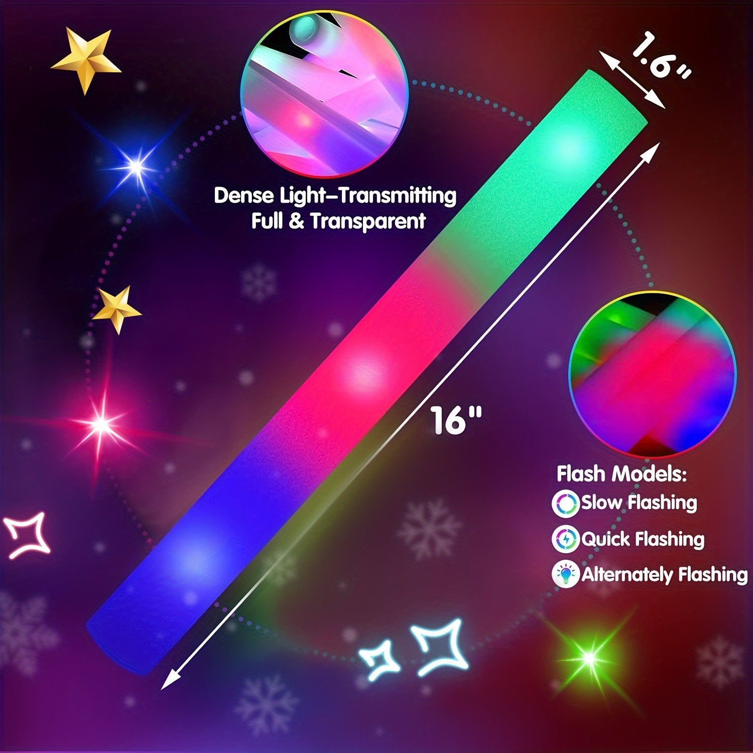 42 Stück LED Leuchtstäbe Aus Schaumstoff – 40 Cm, 3 Blinkmodi, Bis Zu 10 H Laufzeit, Für Partys & Events