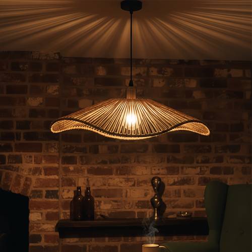 bohemian rattan pendant lamp shade rustic wavy lampshade for kitchen island dining room bedroom fits e26 e27 base handmade farmhouse lighting cover