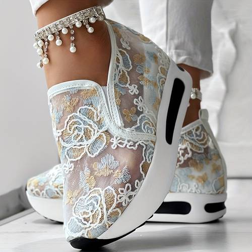 floral pattern breathable mesh sneakers anklet not included