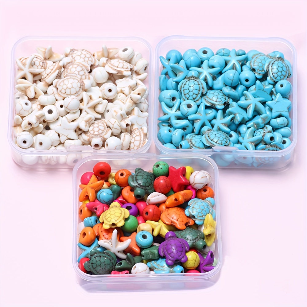 

100pcs/box 6 Styles Turquoise Bead Turtle Bead Charms, Starfish Sea Stars Charms, Spacer Beads