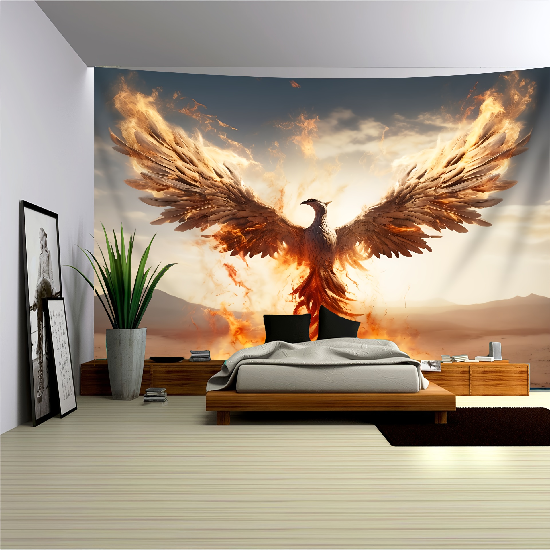 

1pc Phoenix Tapestry, Large Size Photo Background, Bedroom Aesthetic Hanging Tapestry, For Bedroom Office Living Room Home Decor, With Free Accessories