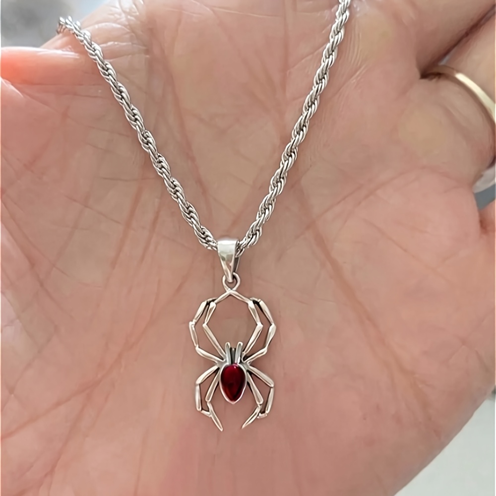 TEMU 1pc Neutral Minimalist Style Silvery Spider Pendant Necklace, Set With Synthetic Zirconia For A Sparkling Look, Everyday Wear And Halloween