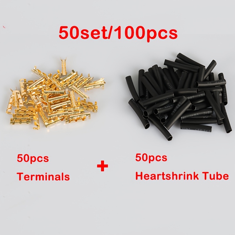 TEMU Lot de 100/200 connecteurs de fil de U, 50/ à sertir à ouvert avec kit de 50/100 gaines thermorétractables, manchon d'isolation à rapide pour