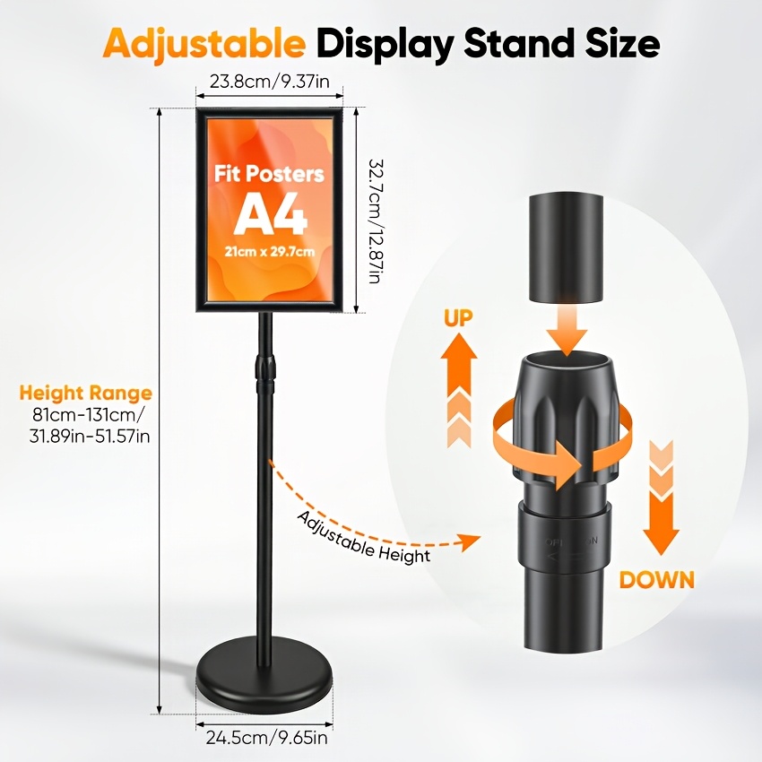 Image of Information Stand Din A4, , Height Adjustable, 360° Rotation | Poster Stand, And Dustproof, Poster Stand For Menus, Restaurants, Shops, Receptions (a4)