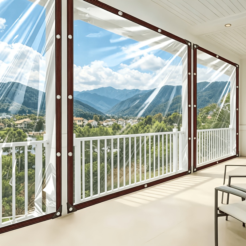 TEMU Heavy-duty Transparent Pe Tarpaulin For Courtyards, Water-repellent And Tear-resistant, With Reinforced Edges And Metal Grommets,