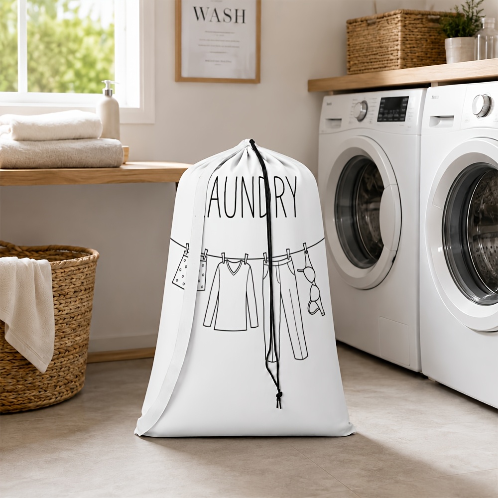 TEMU 1pc Minimalist Line Art Extra Large Drawstring Laundry Bag Laundry Heavy Duty Wash Bag For College Dorm, Camp, Travel & Laundromat, Foldable