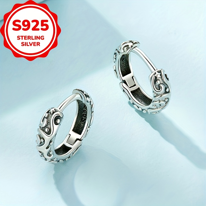Women's S925 Sterling Silver Carved Textured Rings, Trendy Design
