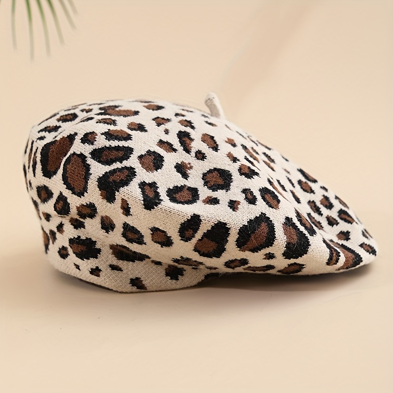 1pc Leopard Print Beret Hat, Autumn Winter Leopard Pattern, British Japanese Fashion Warm Versatile Painter Hat