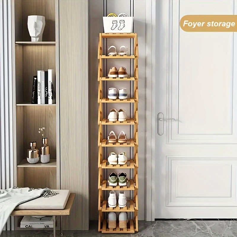 a bamboo installation free foldable shoe rack made of bamboo with   layers   selectable     colors is an     for the small space at the family entrance door details 3