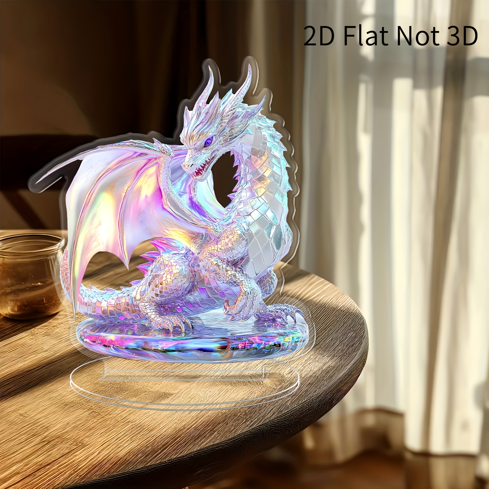 

1pc 2d Flat Acrylic Elegant Dragon Ornament With Display Stand- Bedroom, Desk Decoration And Unique Gift Ideas