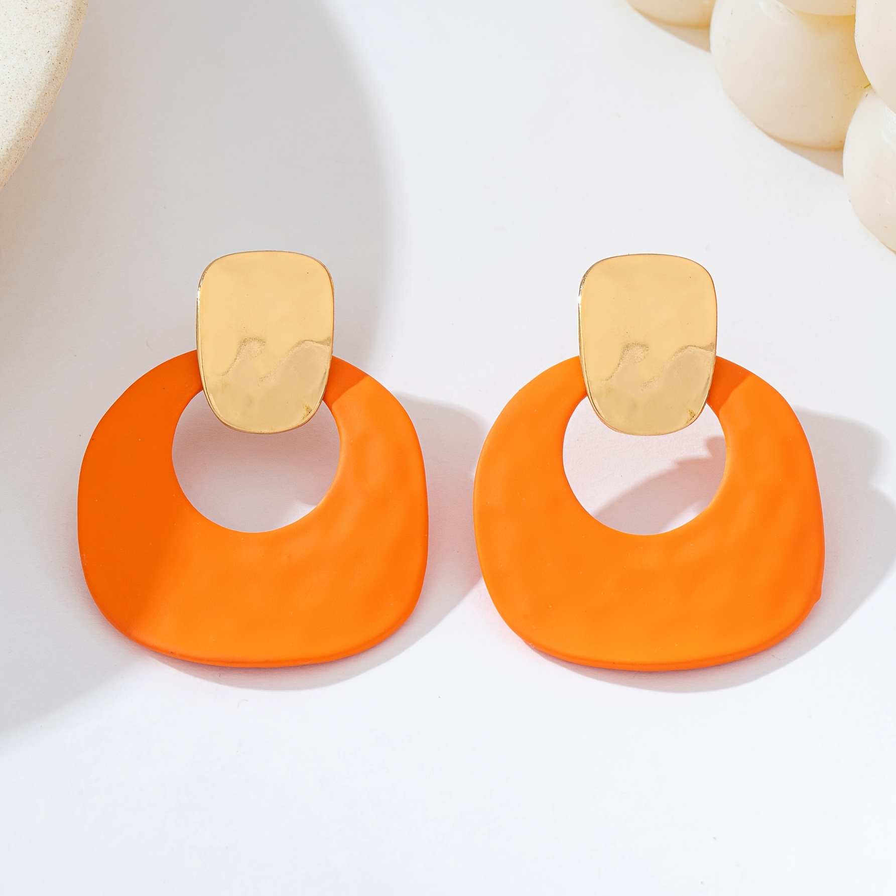 TEMU Boucles d'oreilles créoles irrégulières ajourées géométriques, 2 pièces par paire, boucles d'oreilles tendance à de couleur peints par