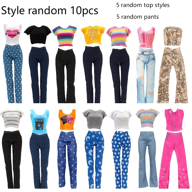 Image of 10pcs Random Doll Clothing Set For 11.5-inch Female Dolls, Including 5 Random Tops And 5 Pants, Great Gifts, Christmas, Birthday Gifts, Party Gifts, Dolls Not Included