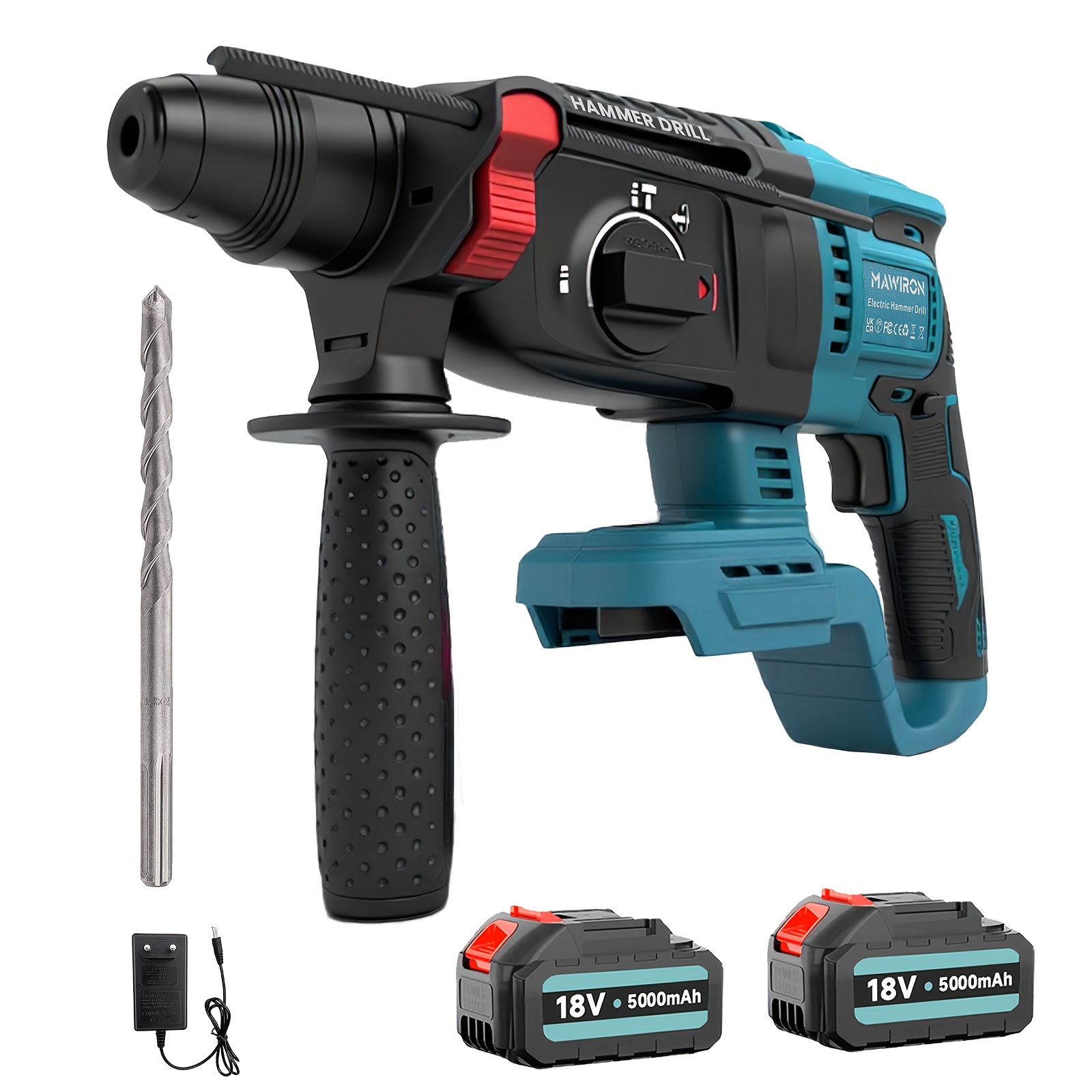 Image of 18v Cordless Rotary Hammer Drill, 2 , 520w 3-mode Electric Hammer Drill For Concrete, Masonry And Metal, Variable Tool With Drill Bit And Charger, Heavy Duty For Home Improvement And Construction
