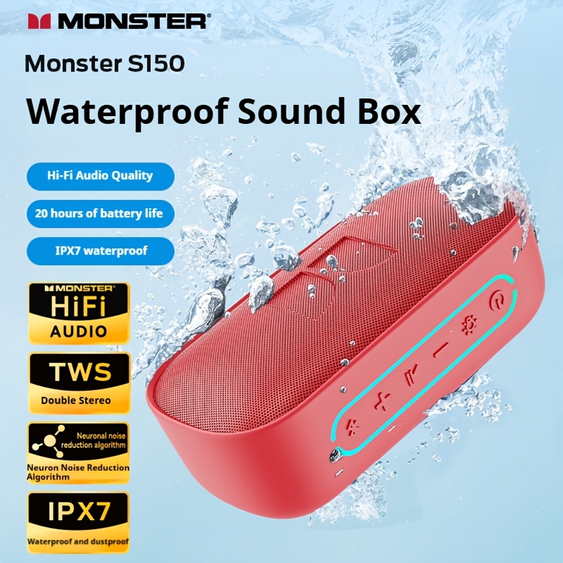 TEMU Monster Wireless Portable Speaker, Ipx7 Waterproof Speaker, With Rgb Lighting, , Hd Calling, Supports Usb/aux/tf Card , 20w Stereo, Tws Pairing,