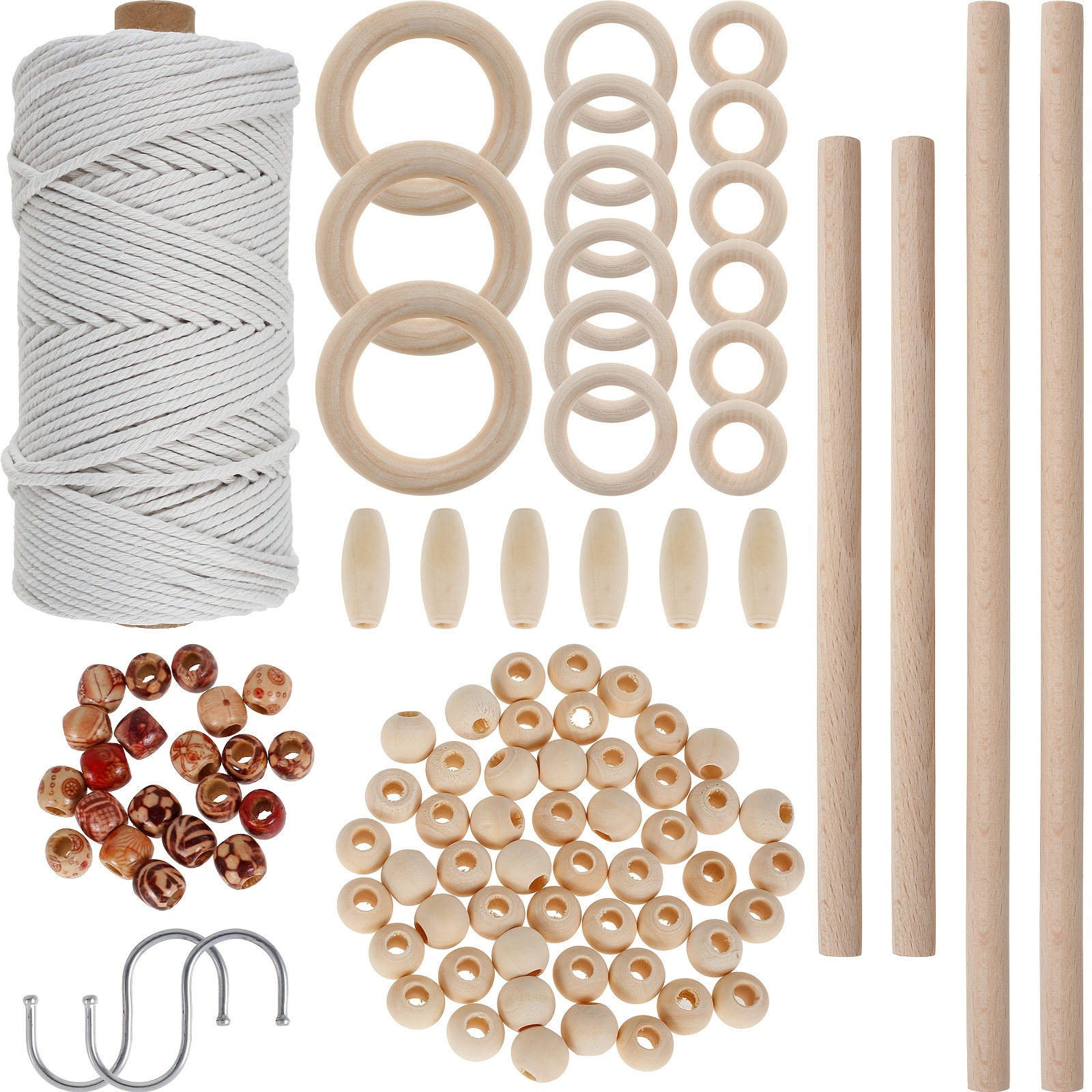 

Complete Beginner's Macrame Kit | Natural Cord In + Wooden Beads, Rings & Sticks + Metal Rings | Ideal For Diy Plant Hangers, Wall Art & Decor | Safe, Non-toxic & Easy To Cut