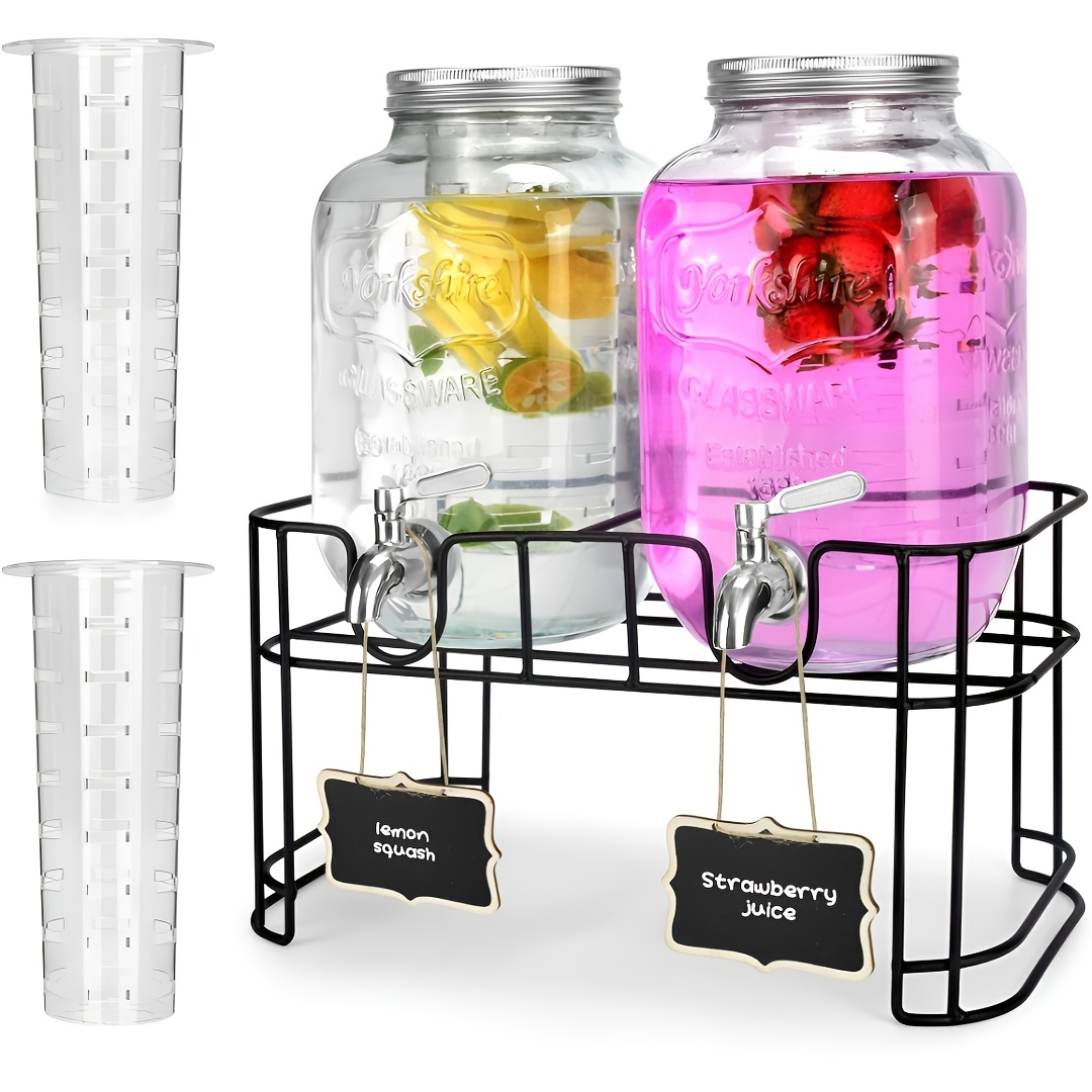 TEMU 1 Gallon Glass Drink Dispensers For Parties 2pack.beverage Dispenser, Glass Drink Dispenser With Stand And Stainless Steel Spigot 100%