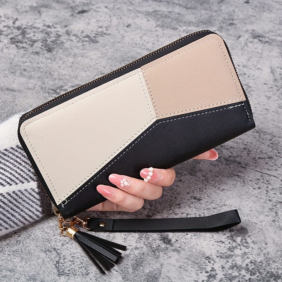 TEMU Women' Long Wallet, Korean Style Clutch Bag With Color Stitching, Large Capacity Multi-card Slots And Phone Pocket, Zipper Money Holder