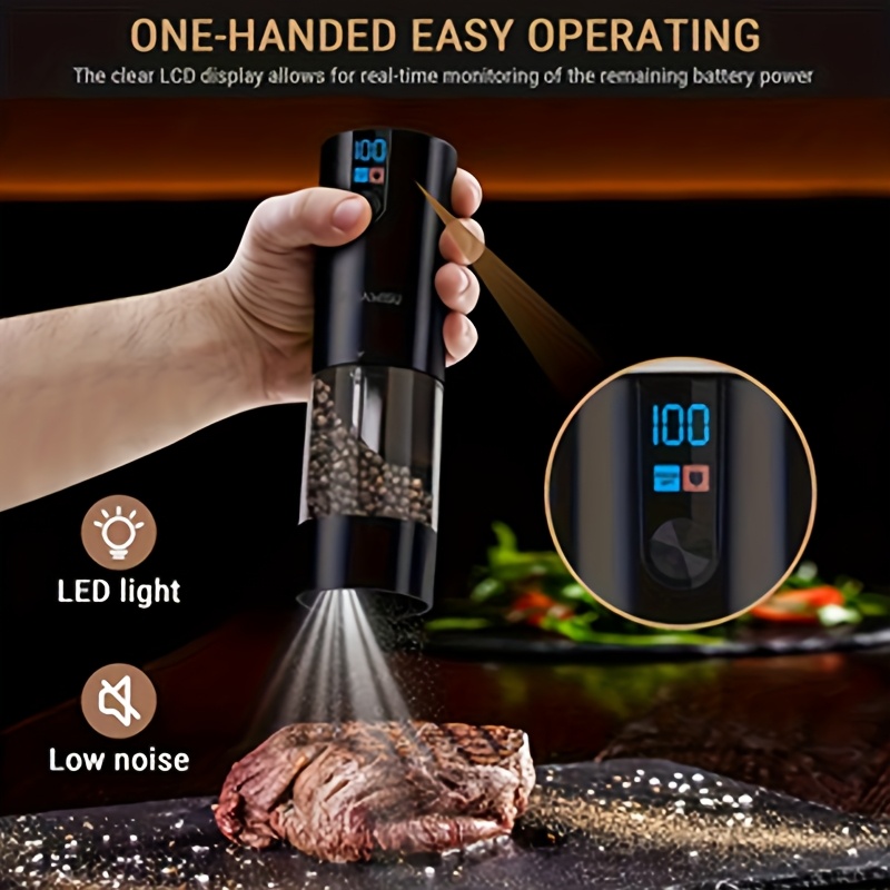   electric spice and coffee grinder with lcd display usb powered powerful   touch operation transparent grinding chamber compact portable design with ergonomic handle automatic grinding machine for kitchen   compatible with coffee beans spices herbs   seeds nuts durable plastic construction usb charging one click control lcd screen grinder for kitchen coffee bean grinder