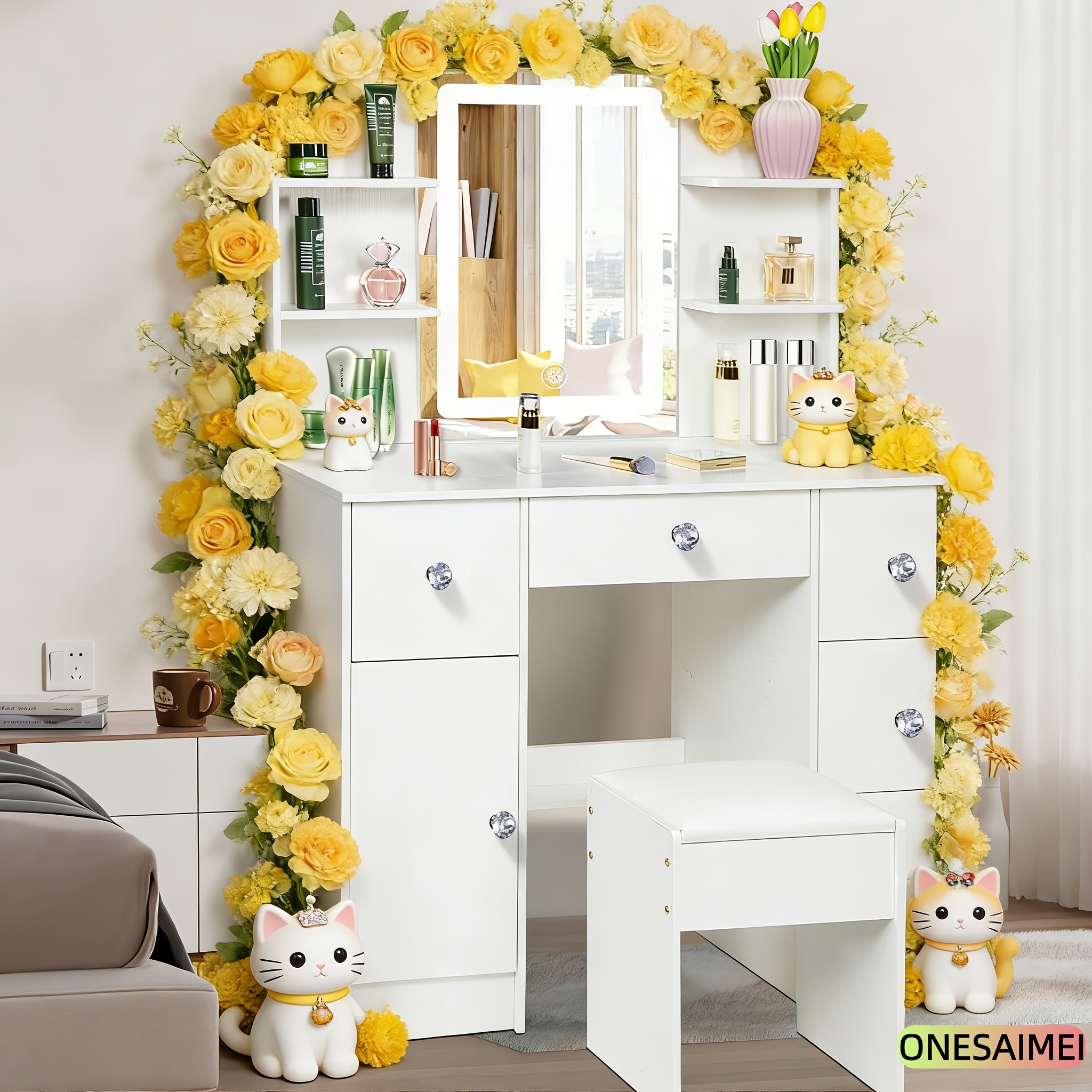 Vanity with Mirror and Lighting Function