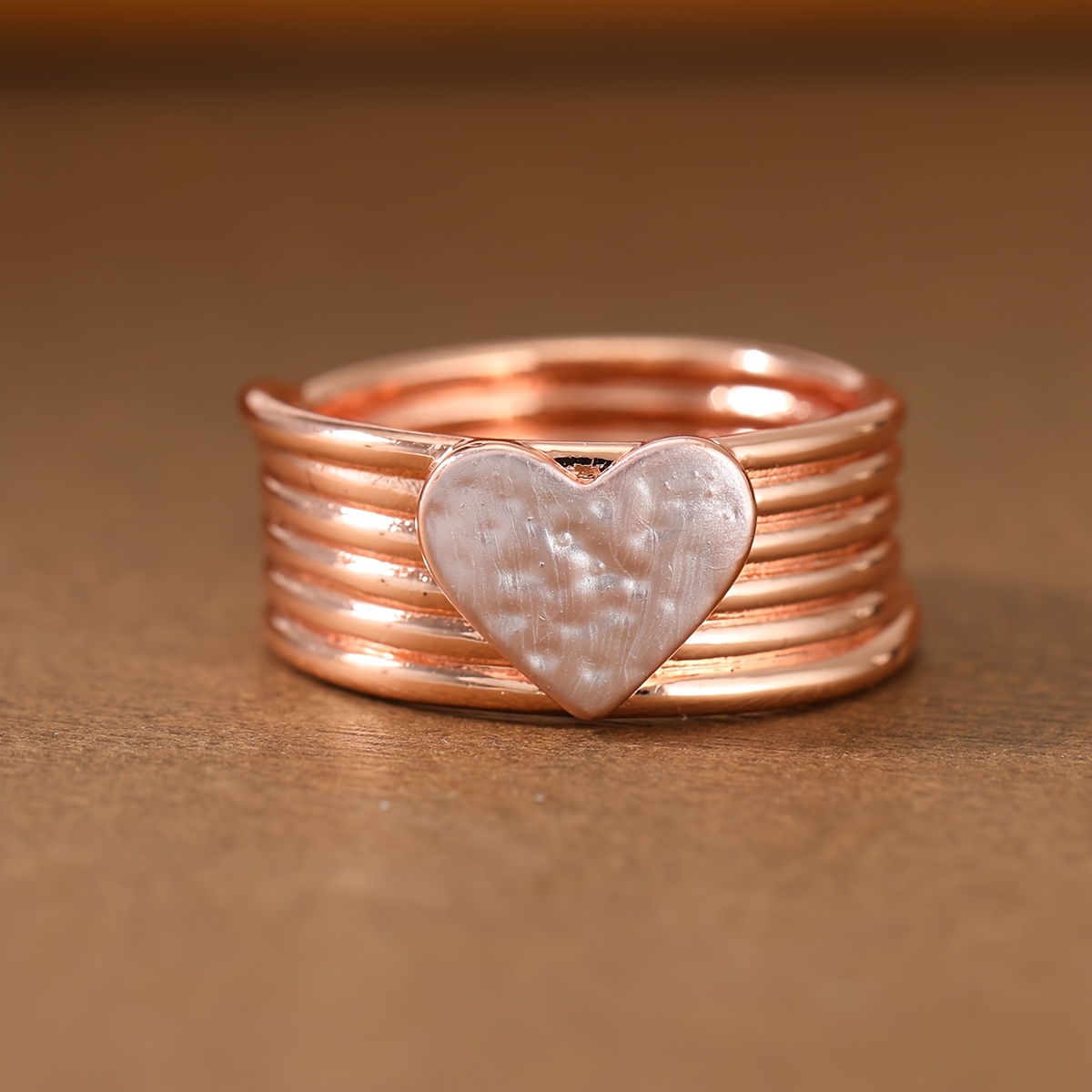 TEMU Cute And Heart-shaped Multi-coil Textured Copper Women's Ring For Daily Casual, Commuting, Party, And Banquet Wear, A Women's Accessory