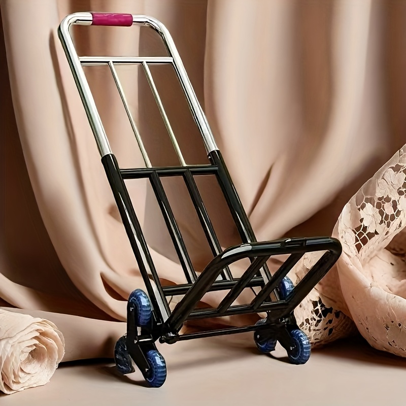 Portable Heavy-Duty 1pc Hand Truck with Wheels - Foldable Stair Climbing Design, Adjustable Buckle Gear for Easy Lifting & Carrying, Ideal for Moving and Shopping, Iron Construction, 26.7