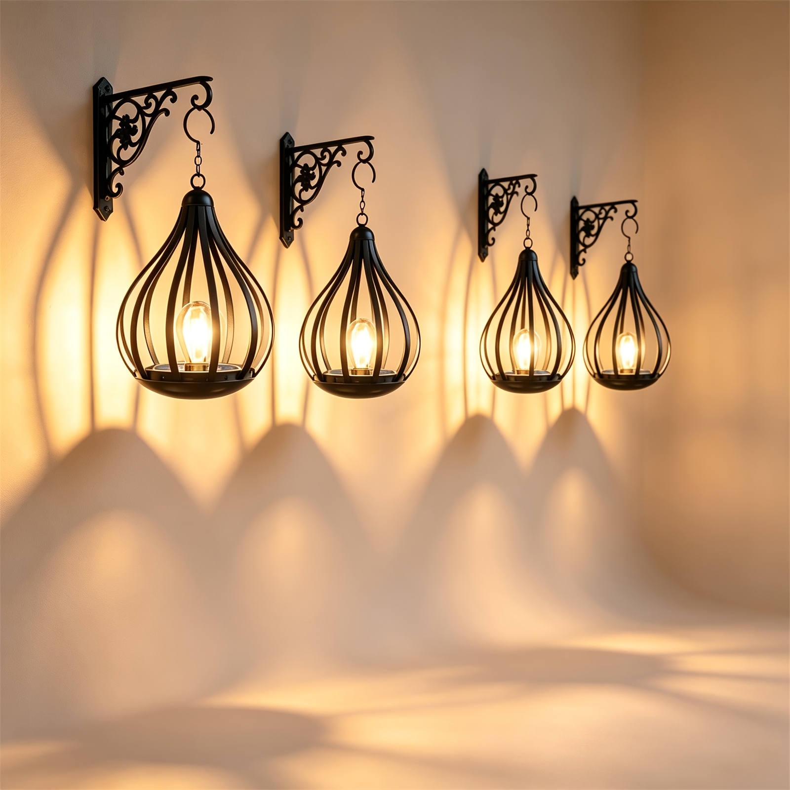 Image of 2/4pcs Outdoor Solar Lights Ip44 Vintage Hanging Lanterns With For Garden Patio Porch Tent Lawn Pathway Yard Decor Garden Ornament Ideal Housewarming Gift