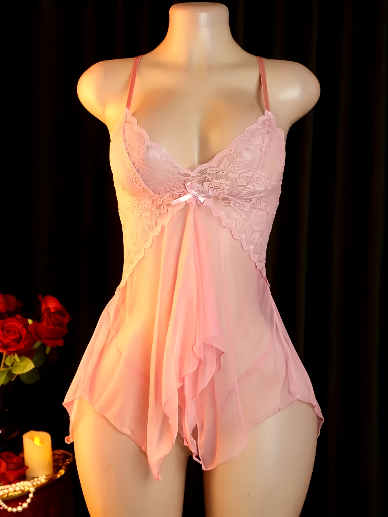 Conjunto de lencería sexy para mujer, pijamas y camisón | Elegante vestido halter y ropa interior con patrón geométrico - Imagen 2