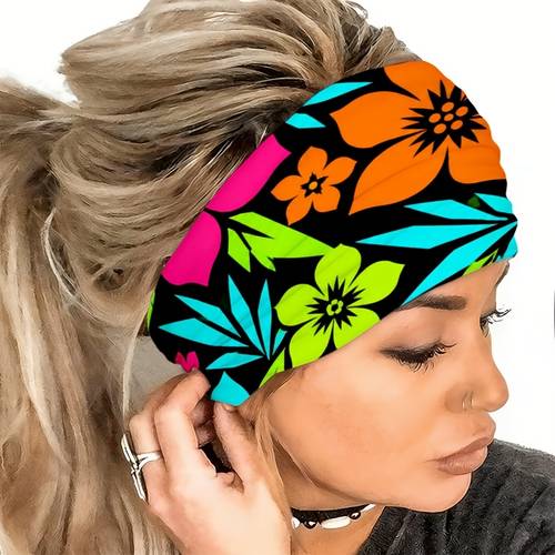 multicolor tropical floral headband with cross design elastic suitable for running cycling beach machine washable hair for warm versatile outdoor for travel casual wear 2d flat