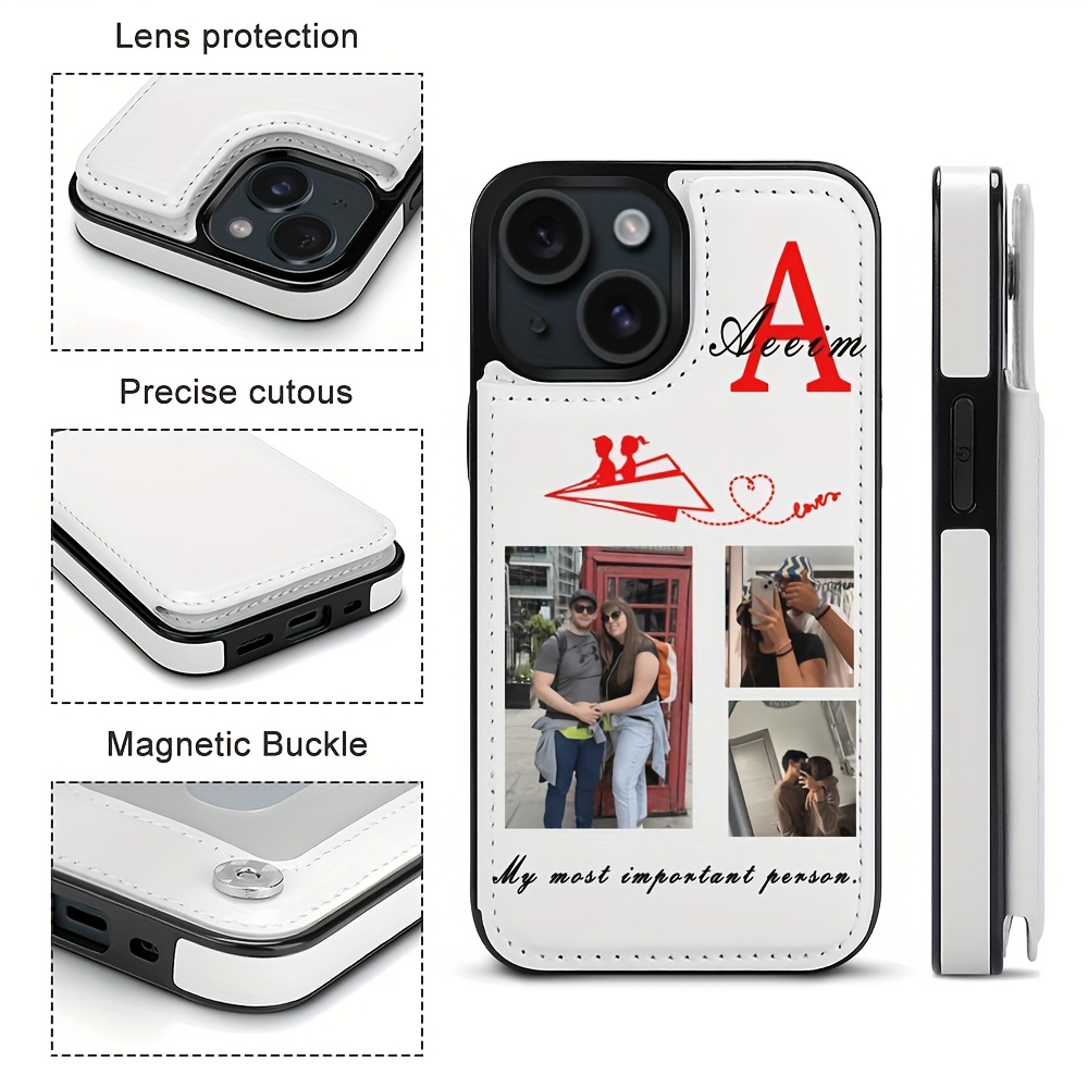 TEMU Phone Case: 1 Custom Text & Image Flip Synthetic Leather Phone Case, Diy Custom Name Mini Wallet Phone Cover With Pu Stand, Card Holder Wallet,