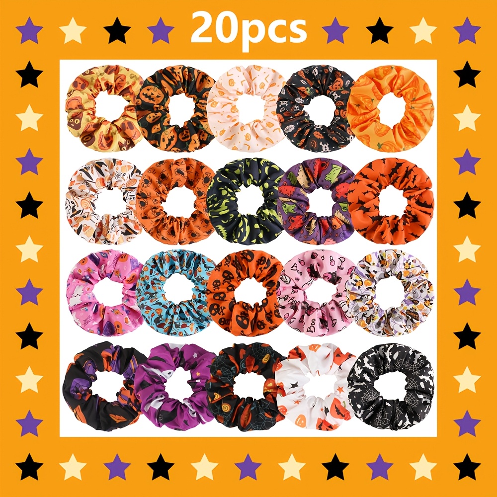 TEMU 20pcs Halloween Printed Scrunchie Set For Outdoor Party Costume Headwear