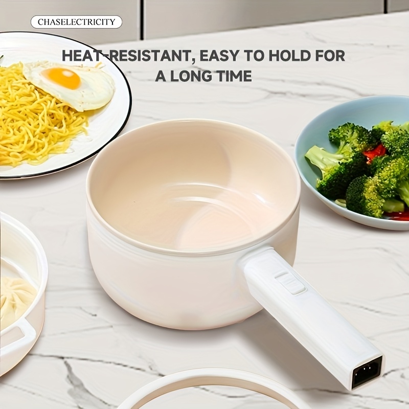 CHASELECTRICITY   Electric Hot Pot and Fry Pan - Compact Electric Cooker with Long Handle, Built-in   for Frying, Boiling, Sauteing - Ideal for Home, Office, Dorm, RV, Camping - Housewarming Gift (European Plug 220V), Office Kitchen Appliance, Modern Kitchenware, Smooth  