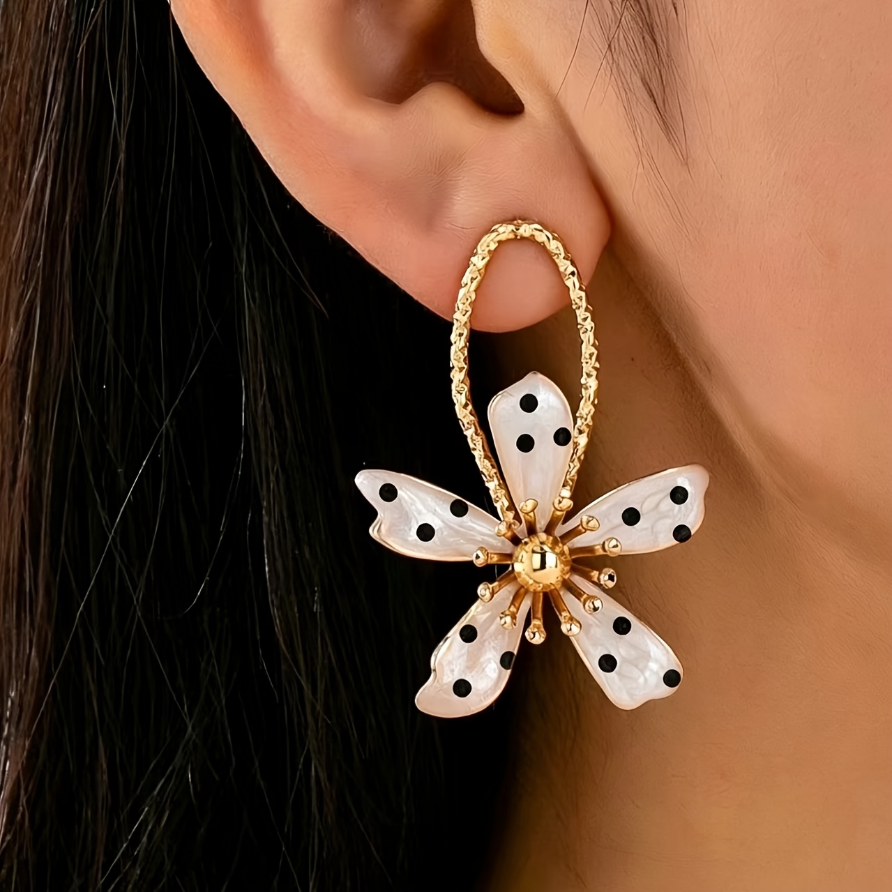 TEMU Une paire de boucles d'oreilles à pois et à fleurs, élégantes, stylées et polyvalentes, d'inspiration vintage avec un design simple et
