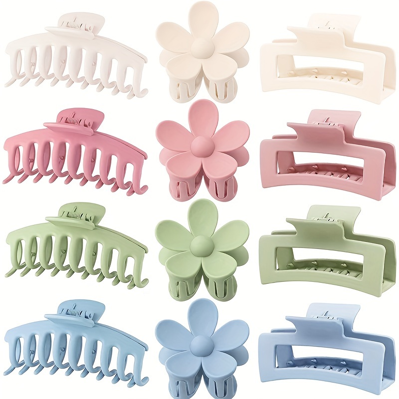 

12pcs Solid Color Hair Claw Clips Flower Shaped Hair Grab Clips Hollow Out Ponytail Holders Trendy Hair Styling Accessories