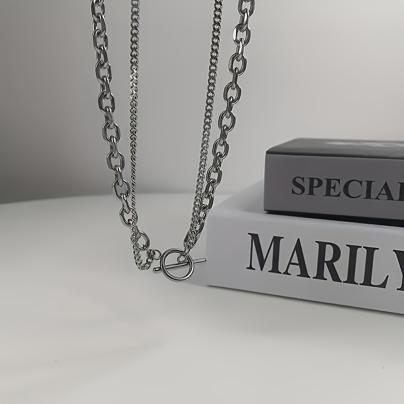 Image of Casual And Stylish Unisex Hip-hop Double-layer Stainless Steel Chain Necklace For Everyday