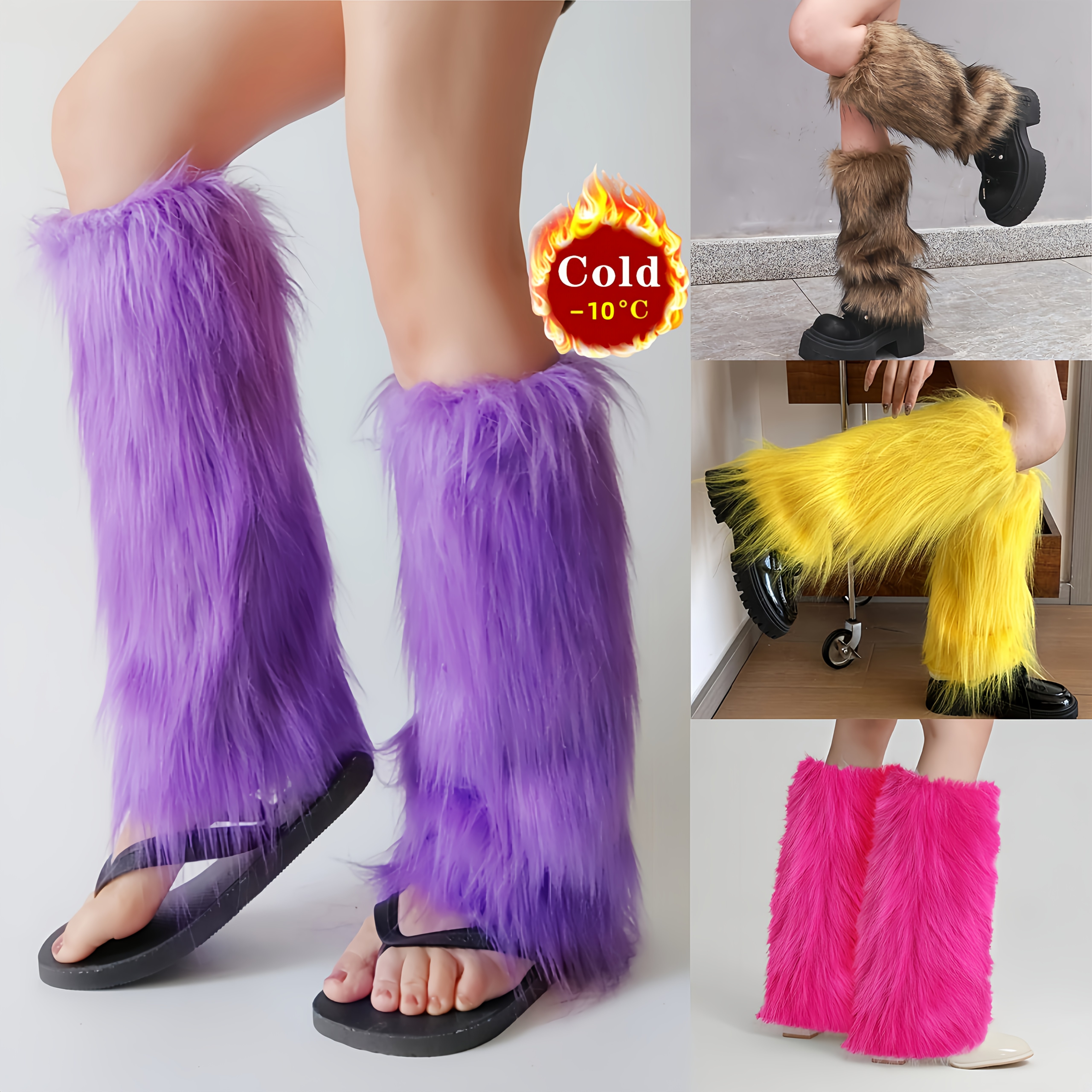 

Keaplayee Women’s Fur Leg Warmers - Vintage Y2k Style, Warm & Slimming Fuzzy Boot Cuffs For Winter, Plush Covers, Retro Design, Easter Or