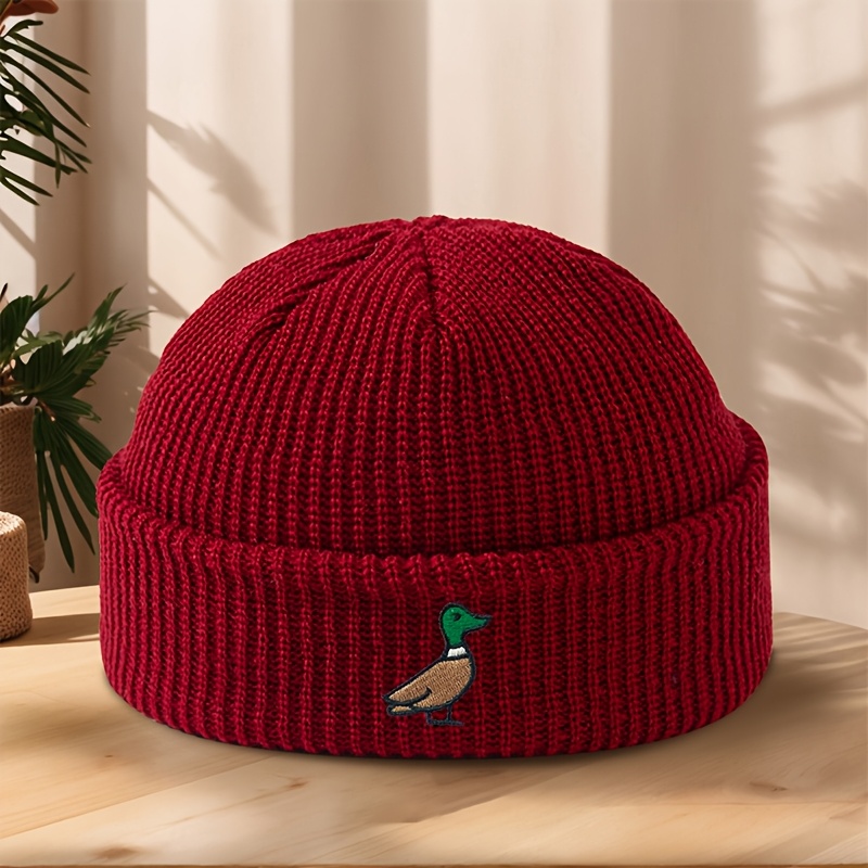 TEMU Makefge Brimless Beanie Hat With Embroidery - Warm Winter Ear Protection Suitable For Outdoor Sports, Running, Camping, Round Top Stretchable,